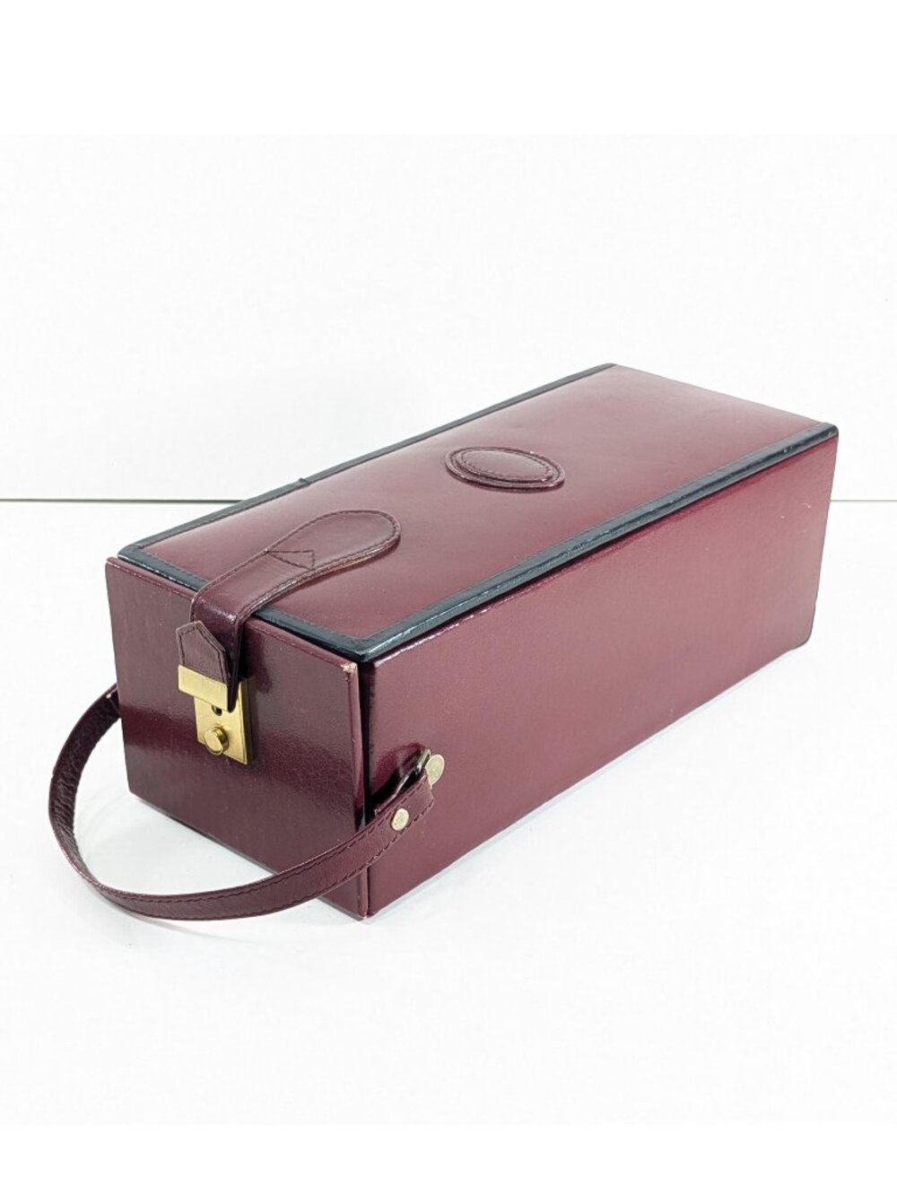 Vintage Amiet Leather jewelry box, Burgundy 3 layer travel trinket box with